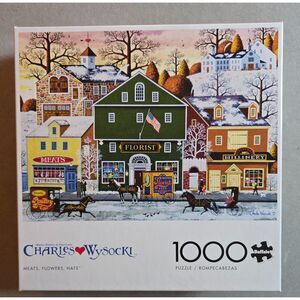 Buffalo Games Meats Flowers Hats 1000 pc Charles Wysocki Complete Preowned